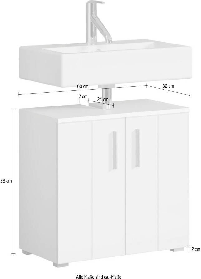 Welltime Wastafelonderkast Praag Wastafel in hoogglans wit 60 34 58 cm Sifonuitsparing 7 24 cm (1 stuk) - Foto 5
