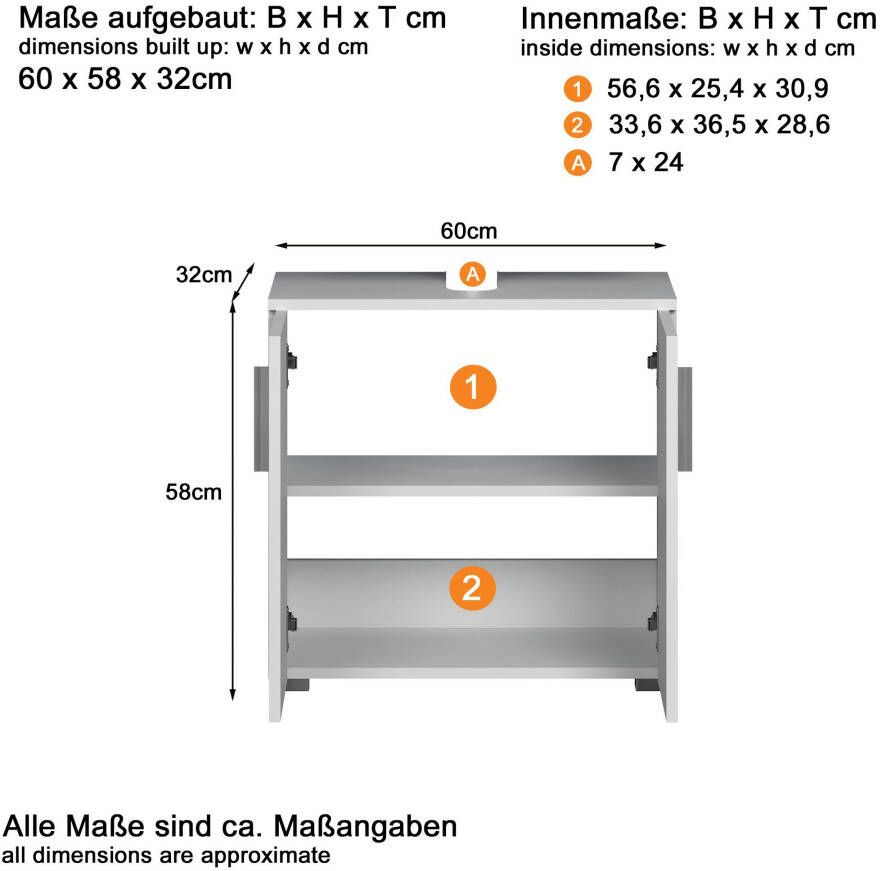 Welltime Wastafelonderkast Praag Wastafel in hoogglans wit 60 34 58 cm Sifonuitsparing 7 24 cm (1 stuk) - Foto 4