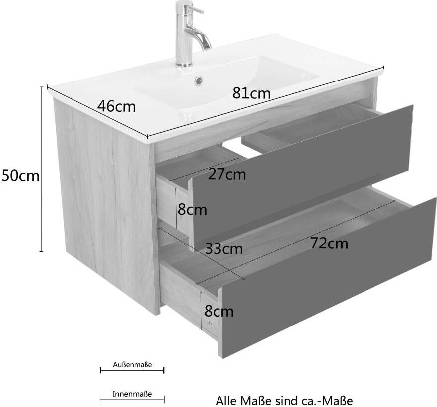 Welltime Wastafelonderkast Torun Badezimmerschrank Unterschrank mit Glasfronten und Softclose (set) - Foto 3