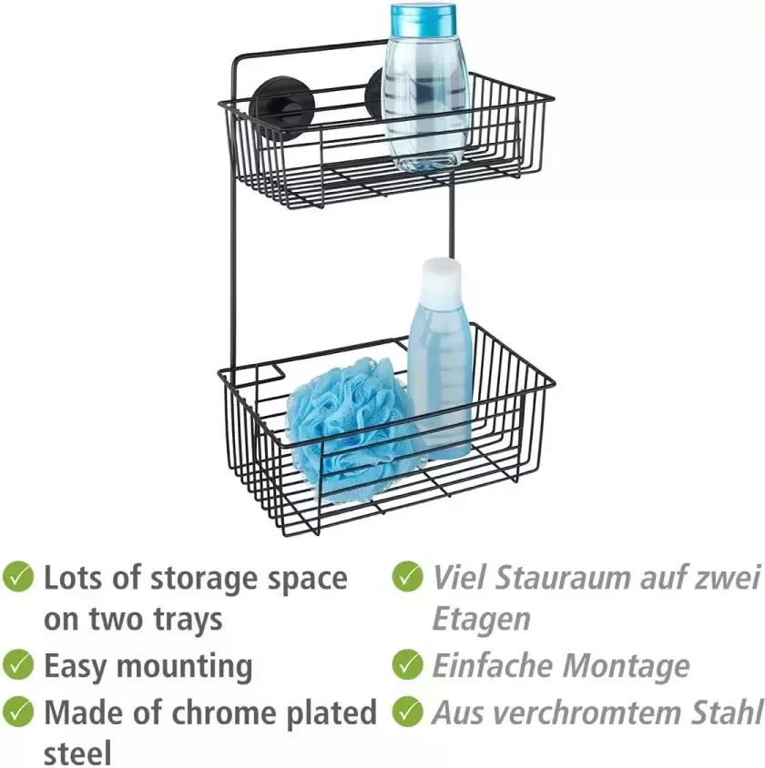 Wenko Badkamerrekje Vacuüm-Loc wandrek 2 etages Bari zwart - Foto 5