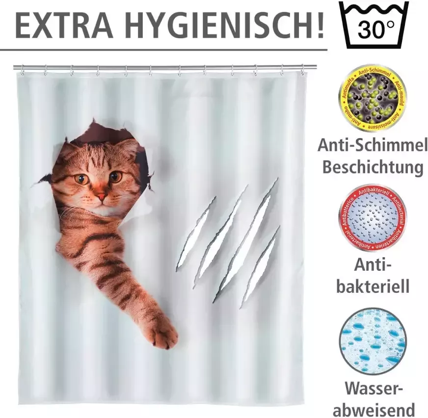 Wenko Douchegordijn Cute CAT Hoogte 200 cm polyester. Wasbaar - Foto 1