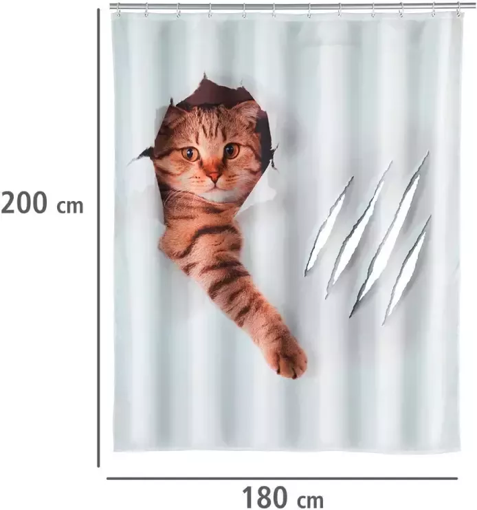 Wenko Douchegordijn Cute CAT Hoogte 200 cm polyester. Wasbaar - Foto 4
