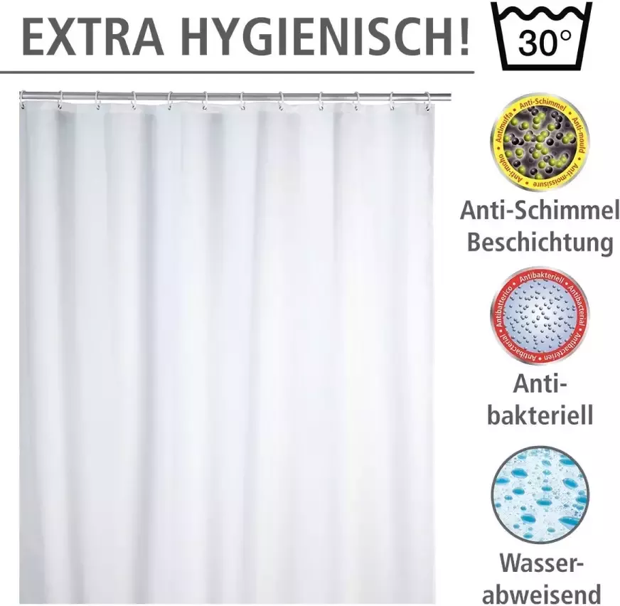 Wenko Douchegordijn Uni white Hoogte 200 cm polyester. Wasbaar