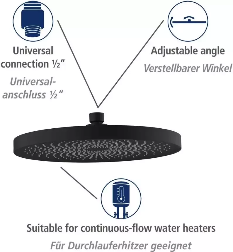 Wenko Douchekop Softwater Matzwart Ø 26 cm (1-delig) - Foto 3