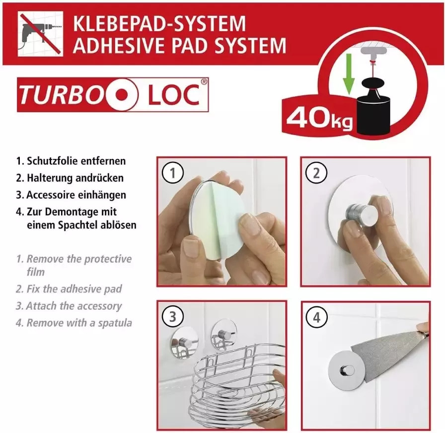 Wenko Haardrogerhouder Turbo-Loc bevestigen zonder boren (1 stuk)