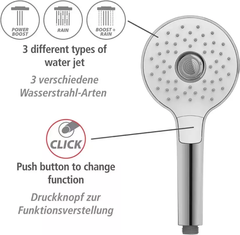 Wenko Handsproeier Power Boost Chroom Wit Ø 12 cm (1-delig) - Foto 4