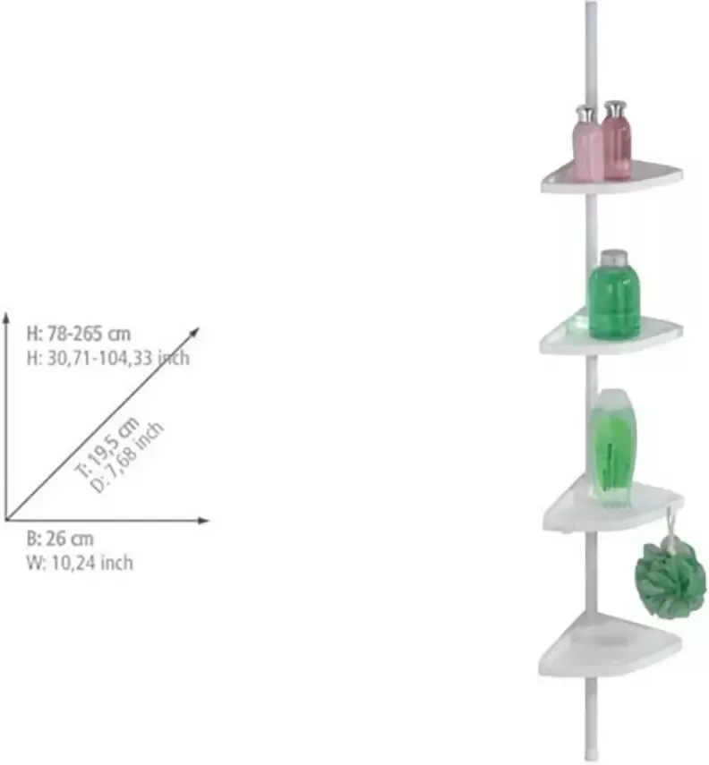 Wenko Telescooprek Easy Badkamerrekje met 4 legplanken in hoogte verstelbaar 78-265 cm