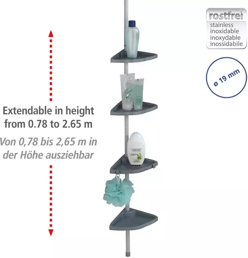 Wenko Telescooprek Easy Badkamerrekje met 4 legplanken in hoogte verstelbaar 78-265 cm - Foto 6