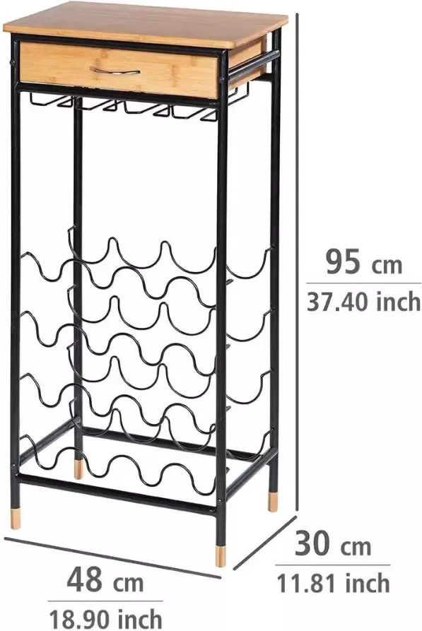 Wenko Wijnflessenhouder Loft voor 16 flessen metaal in combinatie met bamboe 1 lade - Foto 3