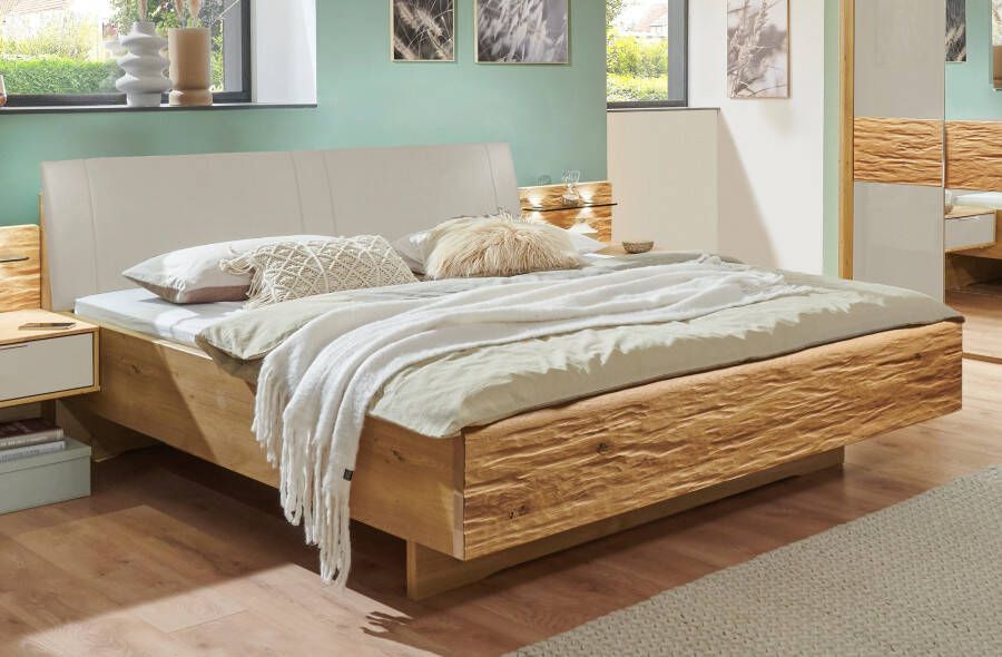 WIEMANN Futonbed Cordoba Garneringen in rifhout bekleed hoofdbord in imitatieleer champagne