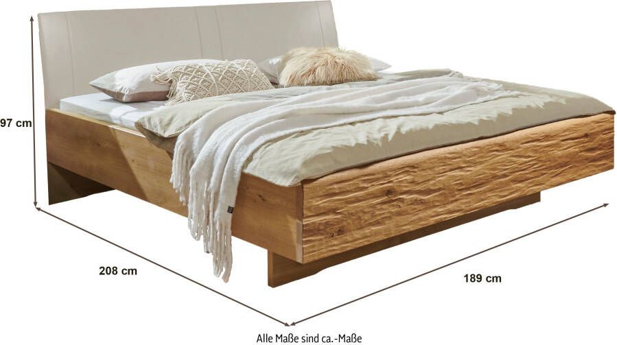 WIEMANN Futonbed Cordoba Garneringen in rifhout bekleed hoofdbord in imitatieleer champagne - Foto 3