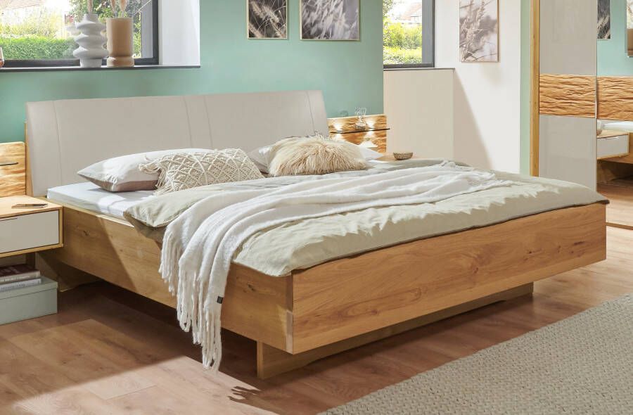 WIEMANN Futonbed Cordoba Garneringen in rifhout bekleed hoofdbord in imitatieleer champagne