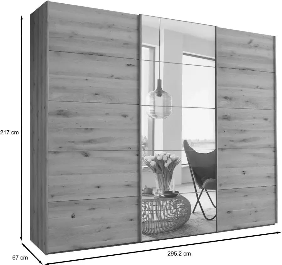 WIEMANN Zweefdeurkast Cardiff met massief houten deuren en spiegel - Foto 1