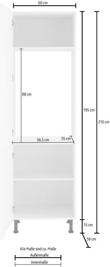 Wiho Küchen Koelkastombouw Ela Breedte 60 cm in hoogte verstelbare poten