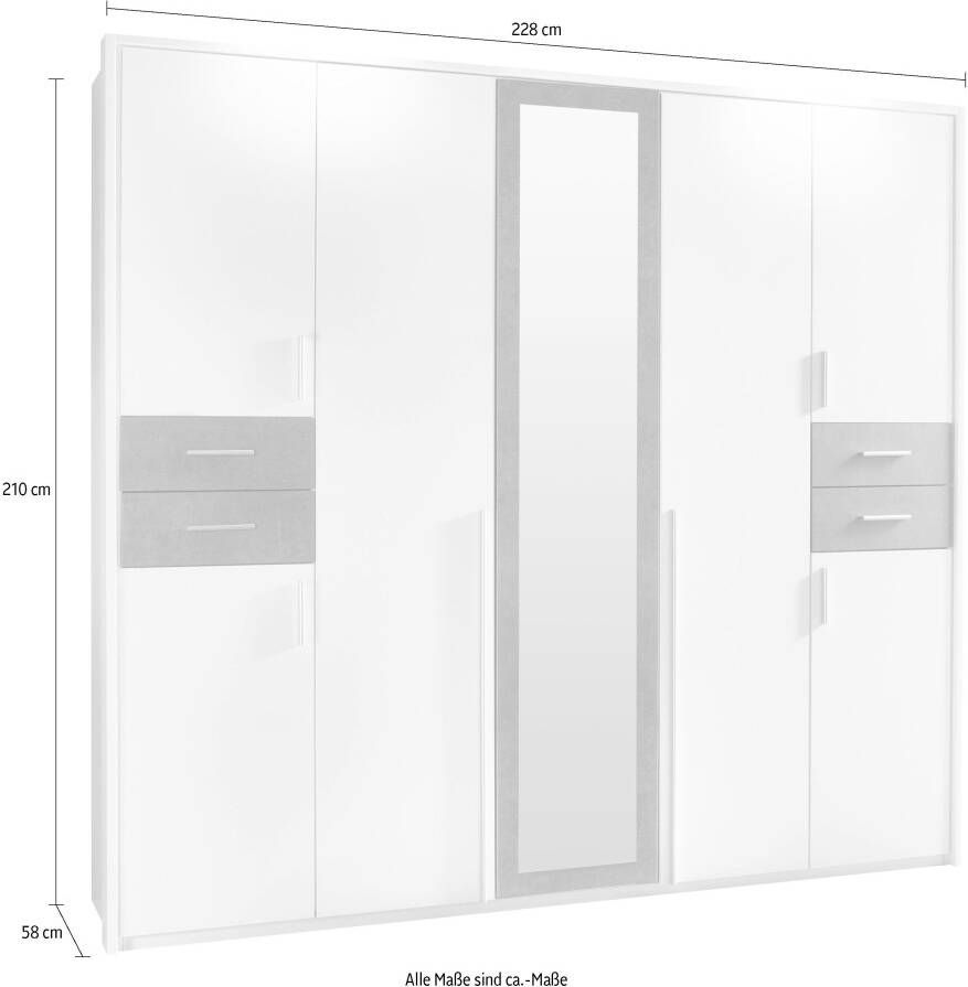 Wimex Draaideurkast Vegas inclusief passepartout frame met spiegeldeuren en laden