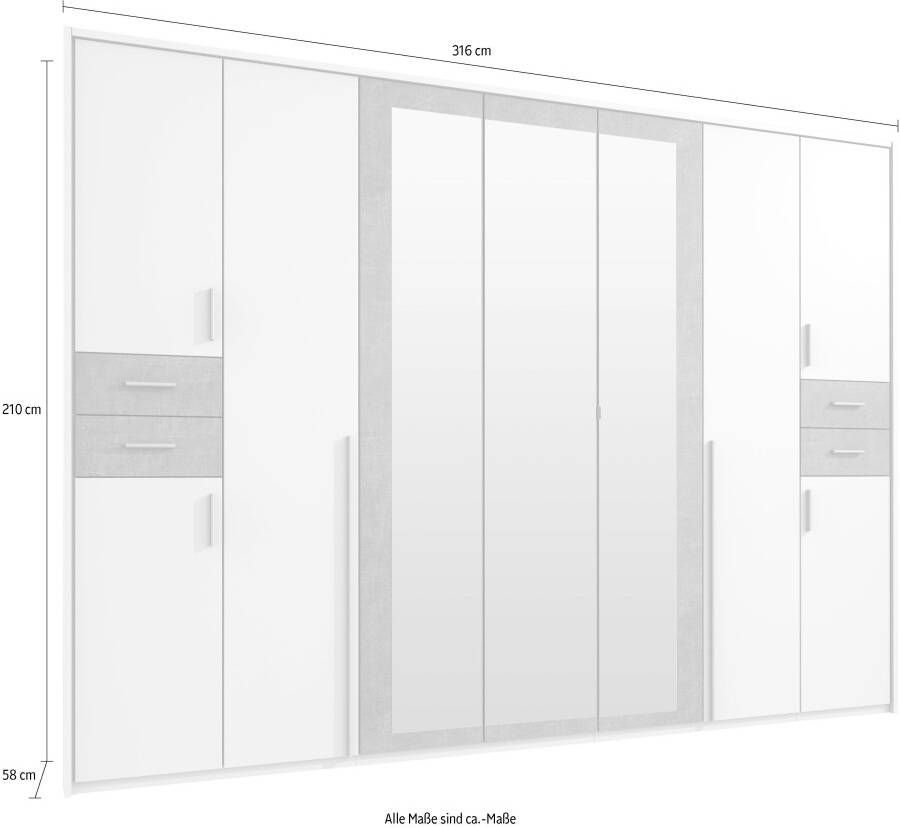 Wimex Draaideurkast Vegas inclusief passepartout frame met spiegeldeuren en laden