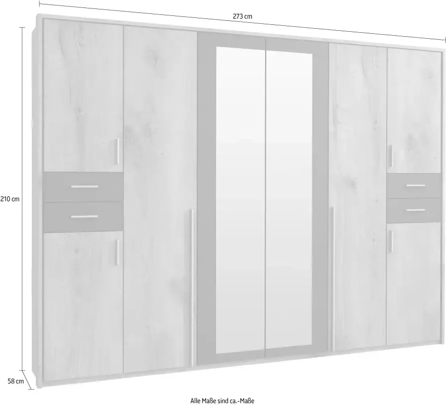 Wimex Draaideurkast Vegas inclusief passepartout frame met spiegeldeuren en laden