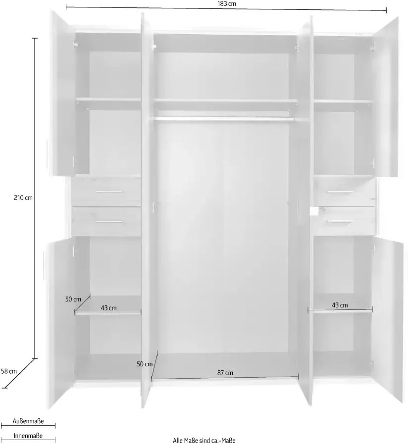 Wimex Draaideurkast Vegas inclusief passepartout frame met spiegeldeuren en laden