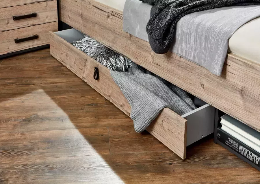 Wimex Slaapkamerserie Stockholm rustieke look in industrieel ontwerp 6-delig kledingkast met spiegel bed inclusief lades (set) - Foto 11