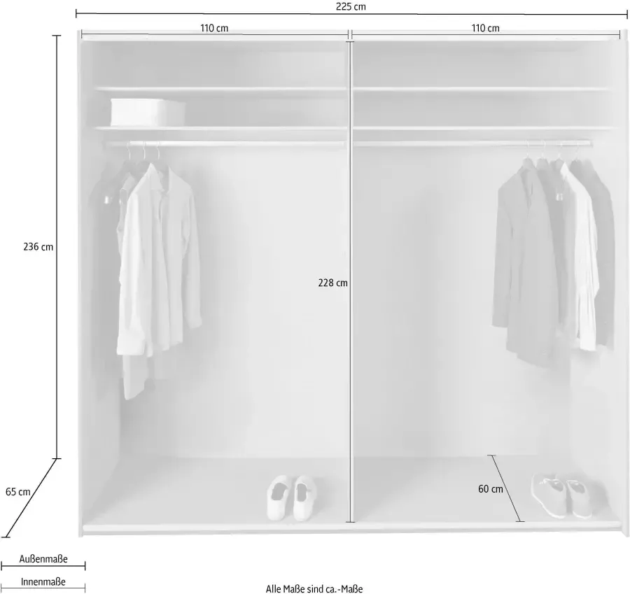 Woonexpress Kledingkast Mierlo Hout Wit 225x236x65 cm (BxHxD) Schuifdeuren Hang-legkast Met 4 Legplanken en 2 Roedes - Foto 9