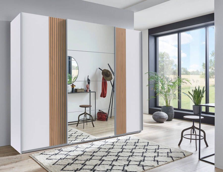 Wimex Zweefdeurkast Malaga 3-deurs kledingkast met akoestische panelen look en spiegel - Foto 9