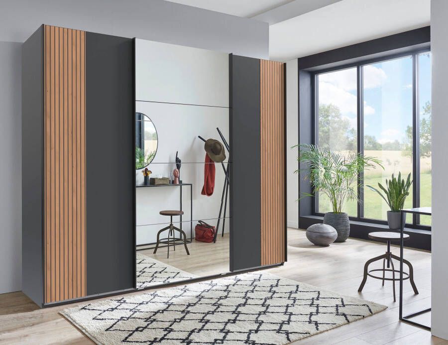 Wimex Zweefdeurkast Malaga 3-deurs kledingkast met akoestische panelen look en spiegel - Foto 5