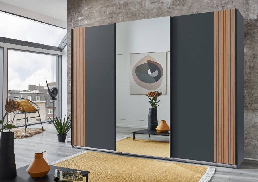 Wimex Zweefdeurkast Malaga 3-deurs kledingkast met akoestische panelen look en spiegel - Foto 5