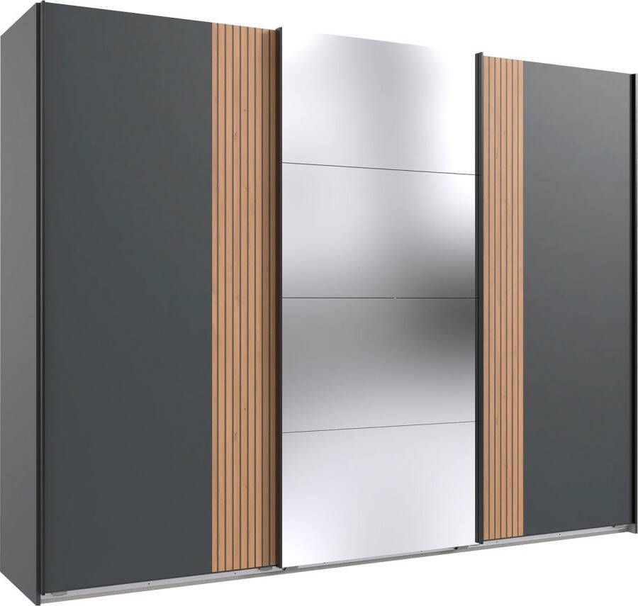 Wimex Zweefdeurkast Malaga 3-deurs kledingkast met akoestische panelen look en spiegel - Foto 1