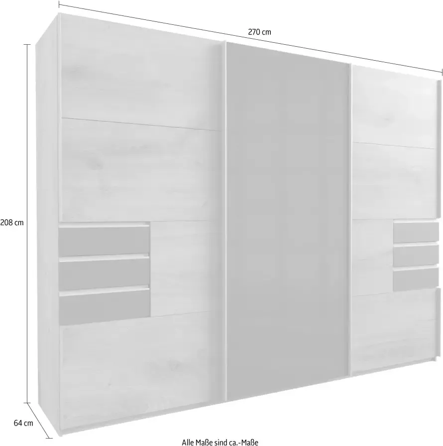 Wimex Zweefdeurkast Saigon met glazen elementen 3 deuren 270 cm breed