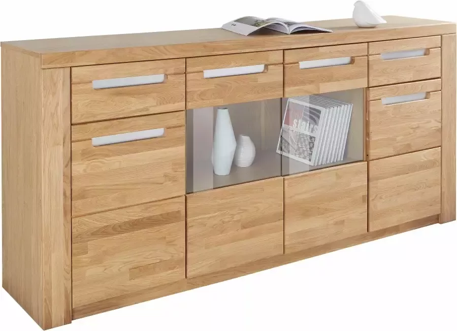 Home affaire Dressoir Kolding Breedte 200 cm met 2 glasdeuren en 2 houten deuren