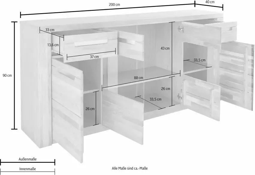 Home affaire Dressoir Kolding Breedte 200 cm met 2 glasdeuren en 2 houten deuren - Foto 10