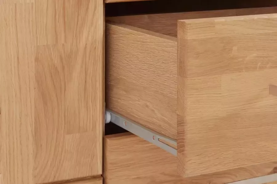 Home affaire Dressoir Ribe 125cm breed fronten massief hout 5 vakken variabele bodems Corpus houtmateriaal deuren met glazen inzet 3 laden metalen grepen - Foto 7