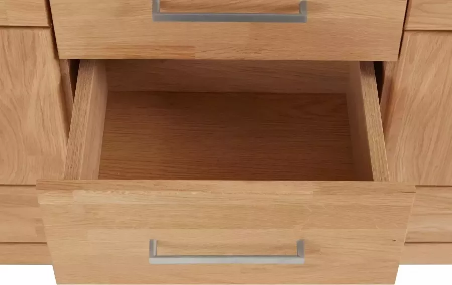 Home affaire Dressoir Ribe 125cm breed fronten massief hout 5 vakken variabele bodems Corpus houtmateriaal deuren met glazen inzet 3 laden metalen grepen - Foto 9