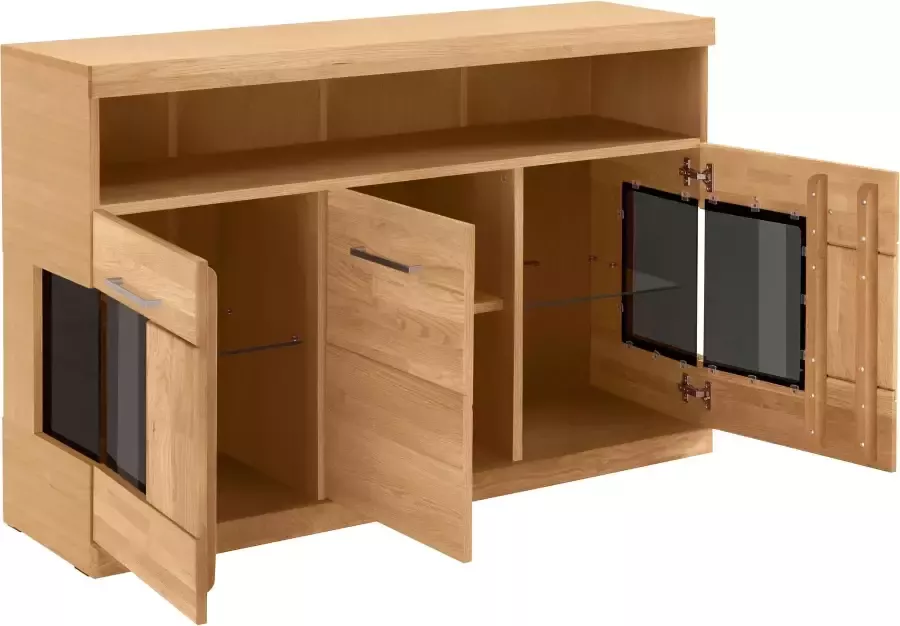 Home affaire Dressoir Ribe 130cm breed fronten massief hout 2 deuren met gehard glazen inzet - Foto 2