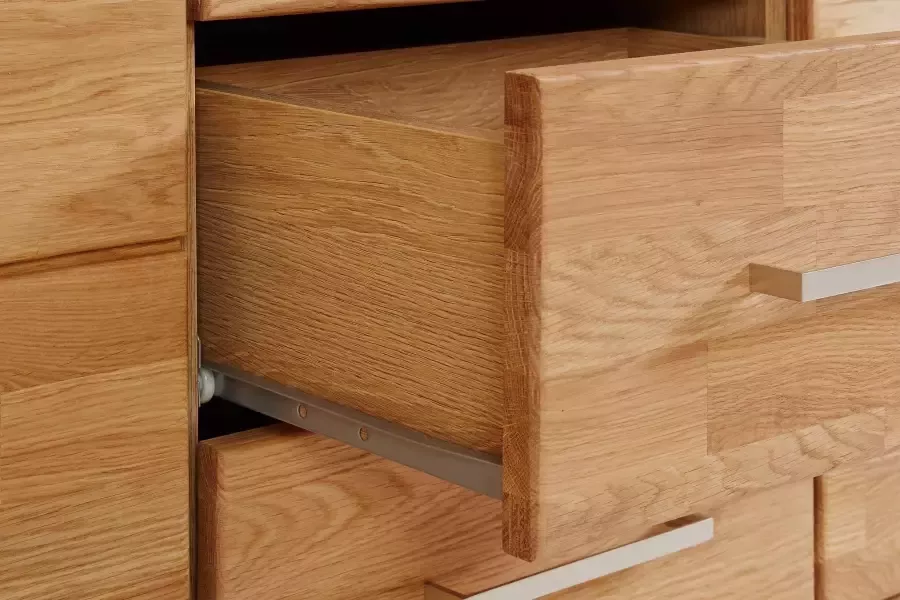 Home affaire Dressoir Ribe 130cm breed 80cm hoog 6 vakken Hout massief houtmateriaal metalen handgrepen 2 deuren 3 laden - Foto 6