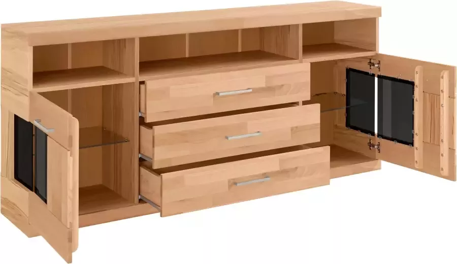 Home affaire Dressoir Ribe 180cm breed fronten massief hout 7 vakken variabele bodems - Foto 4