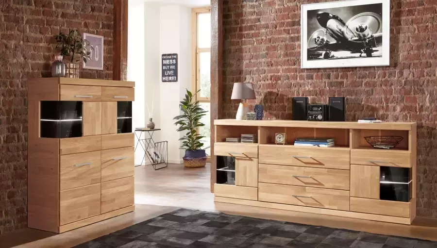 Home affaire Dressoir Ribe 180cm breed fronten massief hout 7 vakken variabele bodems - Foto 9