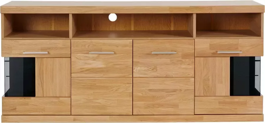 Home affaire Dressoir Ribe 180cm breed 9 vakken Hout massief houtmateriaal metalen handgrepen 2 deuren met glazen inzet - Foto 9