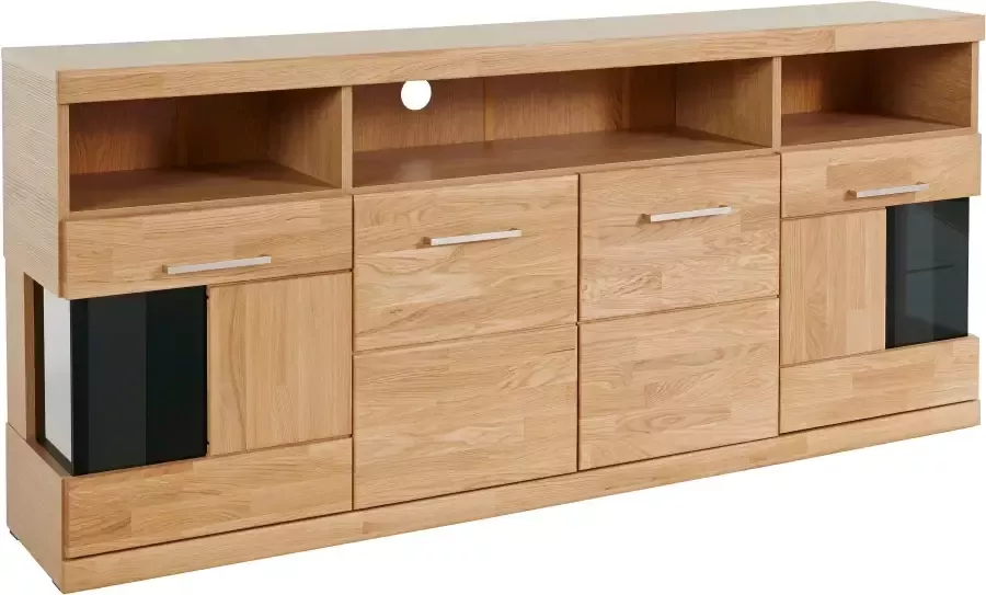 Home affaire Dressoir Ribe 180cm breed 9 vakken Hout massief houtmateriaal metalen handgrepen 2 deuren met glazen inzet - Foto 7