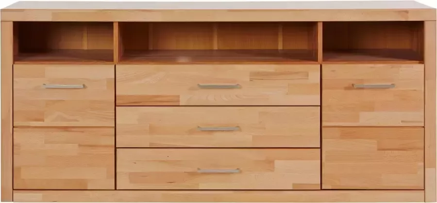 Home affaire Dressoir Ribe 180cm breed fronten massief hout 7 vakken Hout massief houtmateriaal metalen handgrepen 2 deuren 3 laden - Foto 10