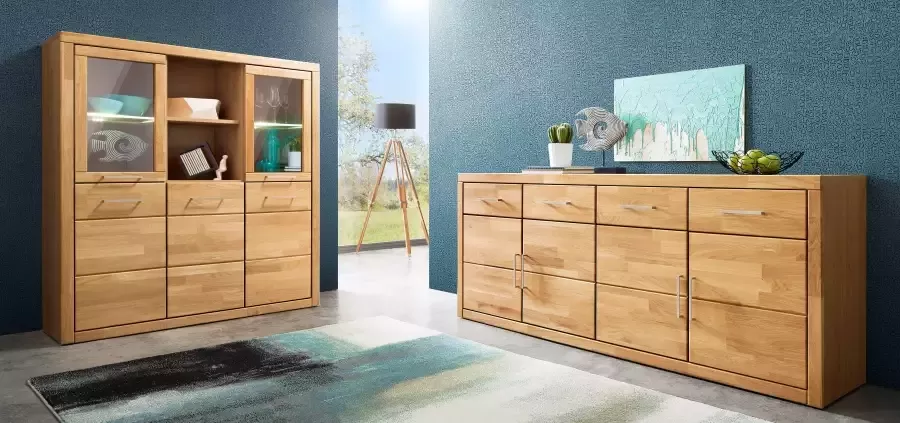 Home affaire Dressoir Trondheim 200 cm breed 42 cm diep fronten massief hout metalen handgrepen - Foto 8