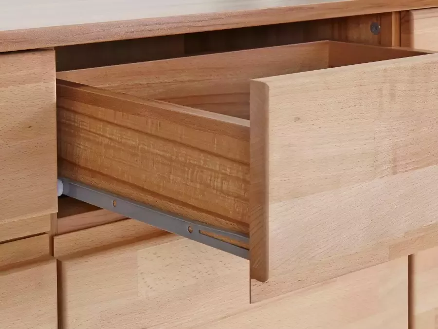 Home affaire Dressoir Vetro 150cm breed 40 cm diep fronten massief hout 6 vakken Kernbeukenhout massief houtmateriaal 3 deuren 3 laden greeploze fronten - Foto 2