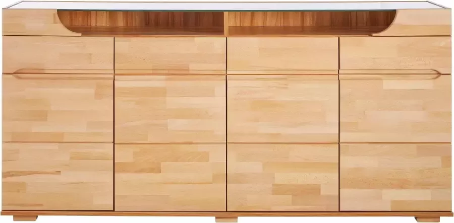 Home affaire Dressoir Vetro 200cm breed 40 cm diep 4 lades bovenblad van glas Kernbeukenhout massief houtmateriaal 4 deuren 4 laden greeploze fronten - Foto 8