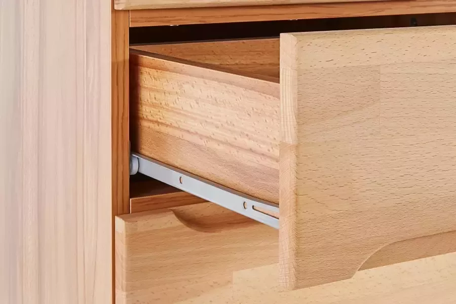 Home affaire Dressoir Vetro 200cm breed 40 cm diep 4 lades bovenblad van glas Kernbeukenhout massief houtmateriaal 4 deuren 4 laden greeploze fronten - Foto 3