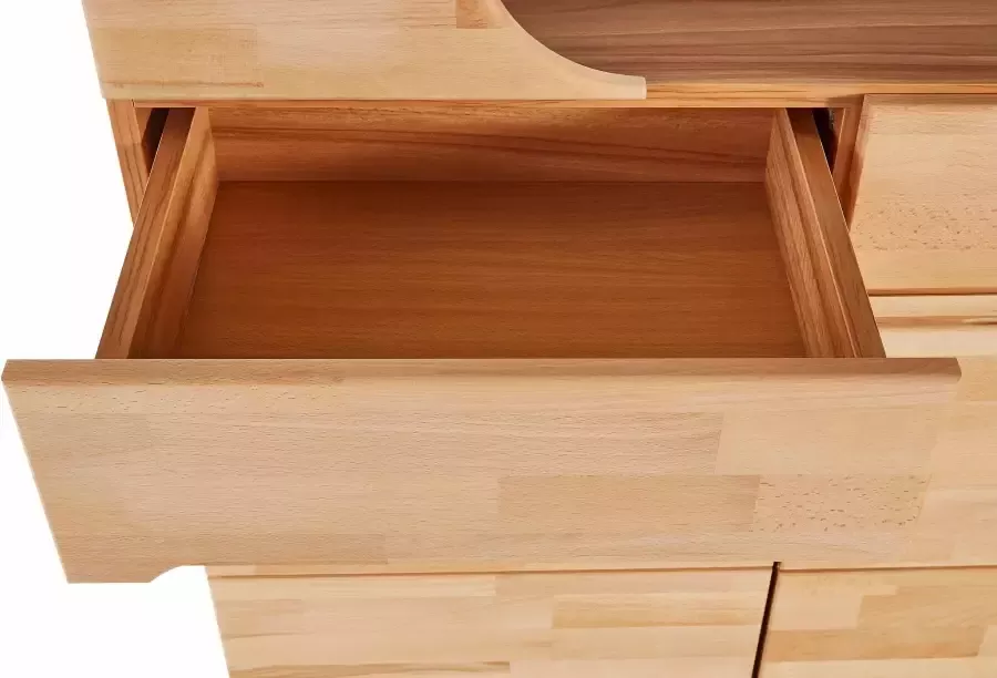 Home affaire Dressoir Vetro 200cm breed 40 cm diep 4 lades bovenblad van glas Kernbeukenhout massief houtmateriaal 4 deuren 4 laden greeploze fronten