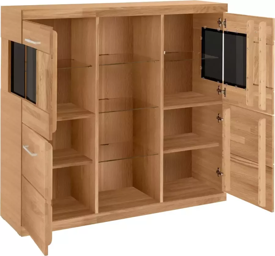 Home affaire Highboard Ribe 120cm breed 112cm hoog 12 vakken Hout massief houtmateriaal metalen handgrepen 2 deuren met glazen inzet - Foto 3