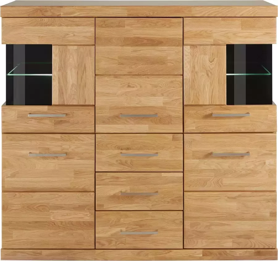 Home affaire Highboard Ribe 125cm breed 115cm hoog fronten massief hout 5 deuren 3 lades Hout massief houtmateriaal metalen handgrepen 10 vakken planken verstelbaar - Foto 3