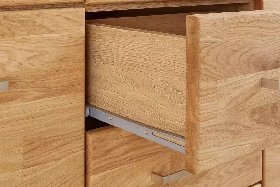 Home affaire Highboard Ribe 125cm breed 115cm hoog fronten massief hout 5 deuren 3 lades Hout massief houtmateriaal metalen handgrepen 10 vakken planken verstelbaar - Foto 7