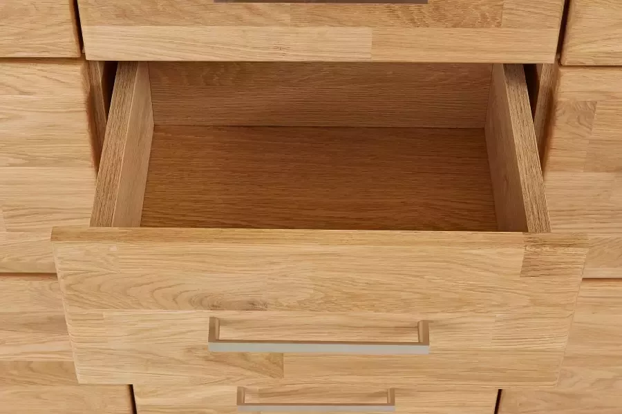 Home affaire Highboard Ribe 125cm breed 115cm hoog fronten massief hout 5 deuren 3 lades Hout massief houtmateriaal metalen handgrepen 10 vakken planken verstelbaar - Foto 8