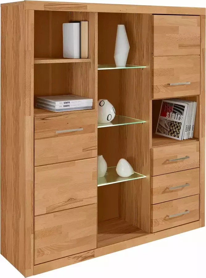Home affaire Highboard Ribe 130cm breed 145cm hoog fronten massief hout 12 vakken - Foto 4